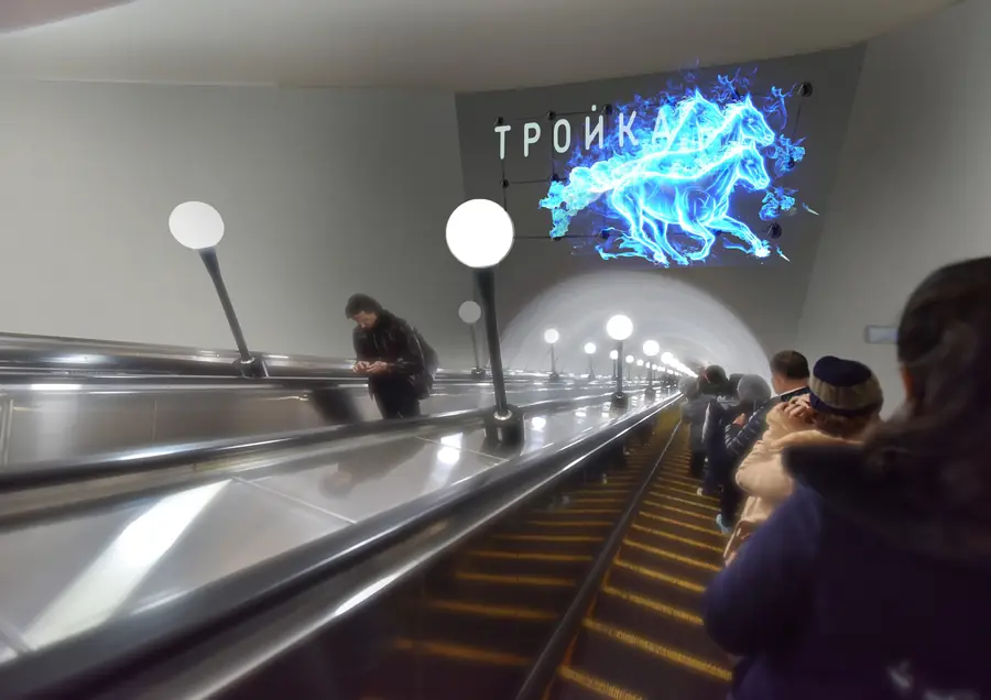 Концепт: проекция Тройка над эскалатором